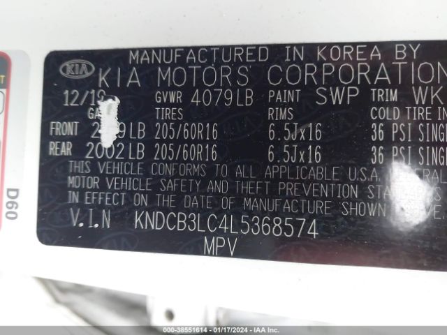 KNDCB3LC4L5368574 KIA NIRO LX