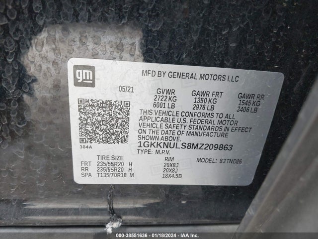 GMC Acadia Awd Slt 2021 1GKKNULS8MZ209863 Image 9