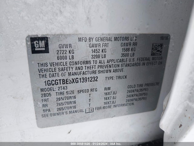 Chevrolet Colorado Wt 2016 1GCGTBE3XG1391232 Image 9