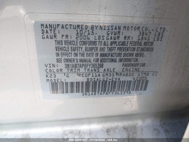 Nissan SENTRA SL 2015 3N1AB7AP8FY365398 Image 9