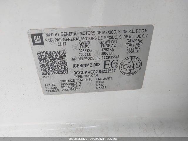 3GCUKREC2JG223527 Chevrolet Silverado 1500 1lt/2lt