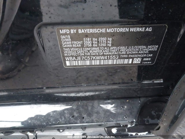 BMW 540i Xdrive 2019 WBAJE7C57KWW41553 Image 9