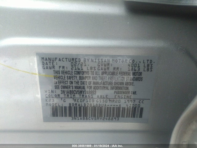 2021 NISSAN SENTRA SV XTRONIC CVT VIN: 3N1AB8CV5MY248893