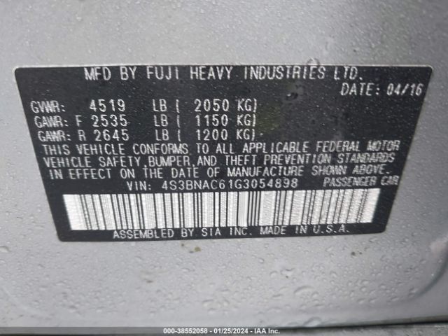 4S3BNAC61G3054898 Subaru Legacy 2.5i Premium