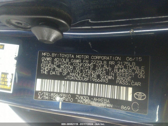 Toyota Prius Two 2015 JTDKN3DU6F1966493 Image 9