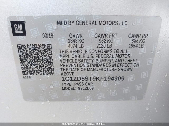 Chevrolet MALIBU LT 2019 1G1ZD5ST9KF194309 Image 9