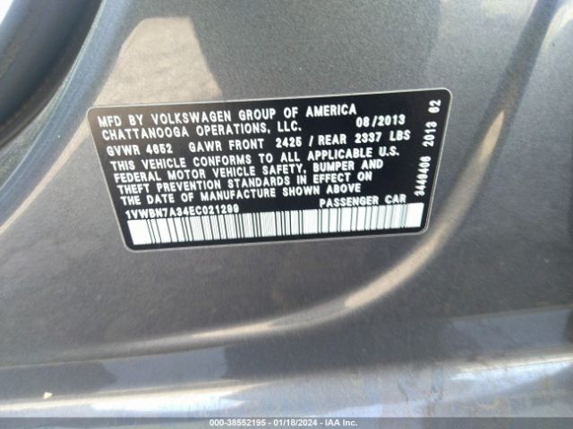 1VWBN7A34EC021299 Volkswagen Passat 2.0l Tdi Se
