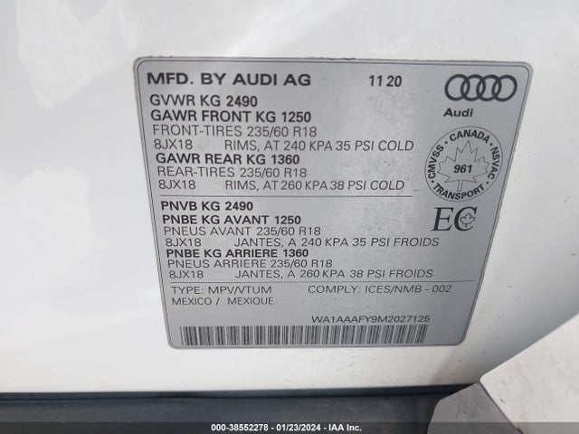 WA1AAAFY9M2027125 Audi Q5 Premium 45 Tfsi Quattro S Tronic