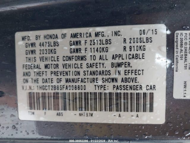 1HGCT2B85FA008800 Honda Accord Ex-l V-6