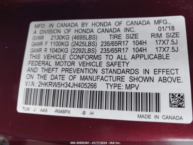 2HKRW5H34JH405266 Honda CR-V LX