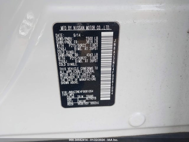 Infiniti QX80 2015 JN8AZ2NE4F9081054 Image 9