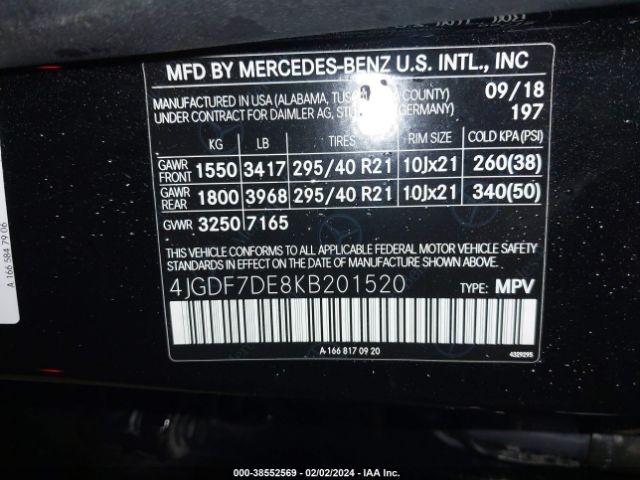 4JGDF7DE8KB201520 Mercedes-Benz Gls 550 4matic