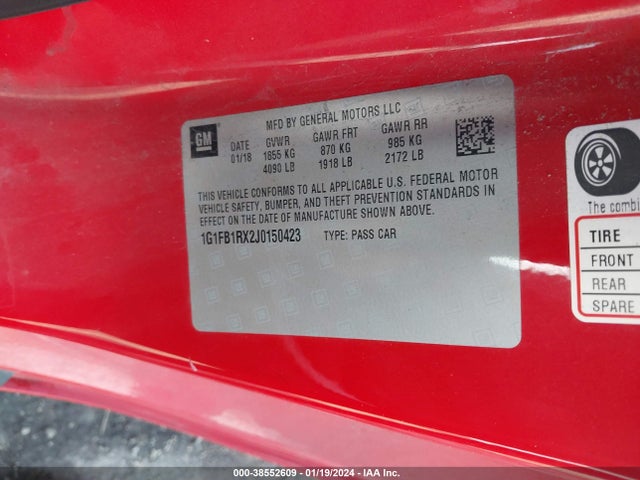Chevrolet Camaro 1lt 2018 1G1FB1RX2J0150423 Image 9
