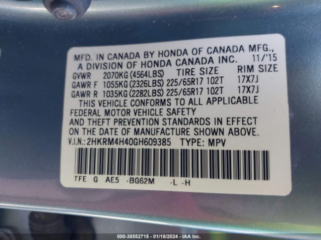 2HKRM4H40GH609385 Honda CR-V SE