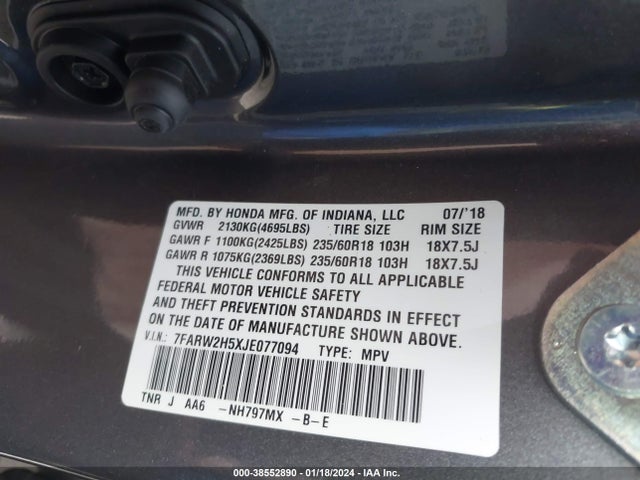 Honda CR-V EX 2018 7FARW2H5XJE077094 Image 9