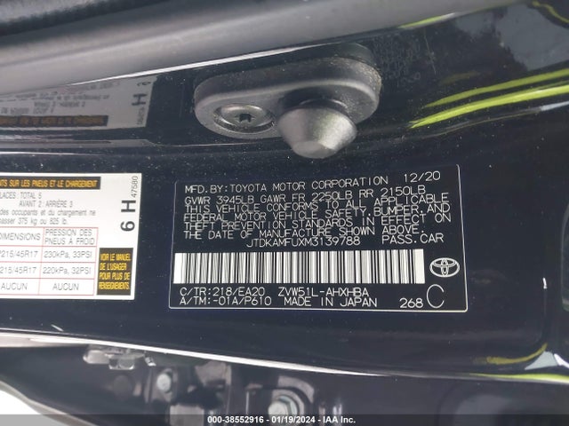 Toyota PRIUS XLE 2021 JTDKAMFUXM3139788 Image 9
