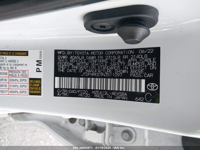 Toyota COROLLA SE 2022 JTDP4MCE9N3511097 Image 9