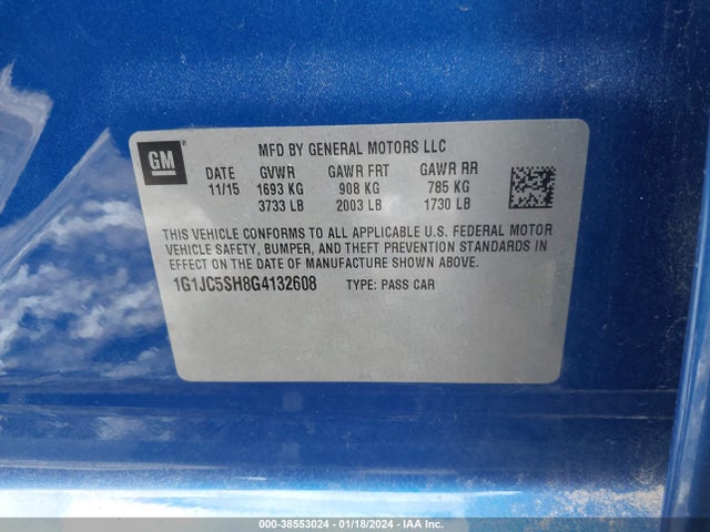 Chevrolet Sonic Lt Auto 2016 1G1JC5SH8G4132608 Image 9