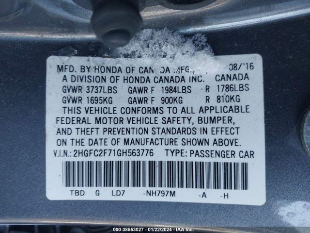 Honda CIVIC EX 2016 2HGFC2F71GH563776 Image 9