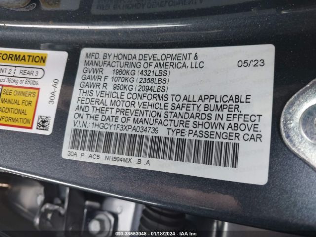 1HGCY1F3XPA034739 Honda ACCORD EX