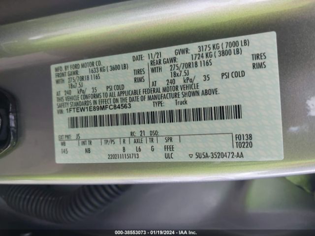 1FTEW1E89MFC84563 Ford F-150 Tremor