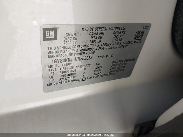 1GYS4KKJ5HR263858 Cadillac Escalade Esv Platinum