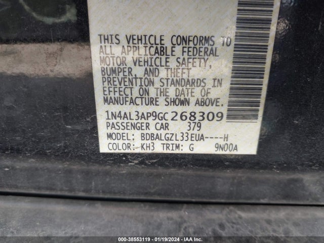 2016 NISSAN ALTIMA 2.5 S VIN: 1N4AL3AP9GC268309