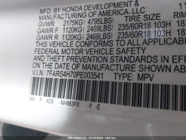 7FARS4H70PE003541 Honda Cr-v Ex-l Awd