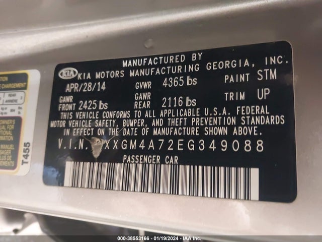 KIA Optima Lx 2014 5XXGM4A72EG349088 Image 9