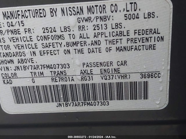 2015 INFINITI Q50 SPORT VIN: JN1BV7AR7FM407303