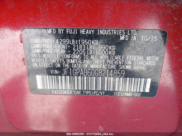 Subaru Impreza 2.0i Premium 2016 JF1GPAB60G8214859 Image 9