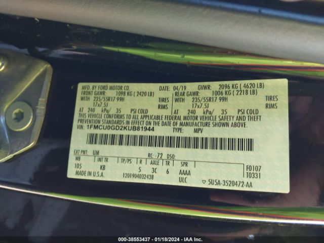 1FMCU0GD2KUB81944 Ford ESCAPE SE