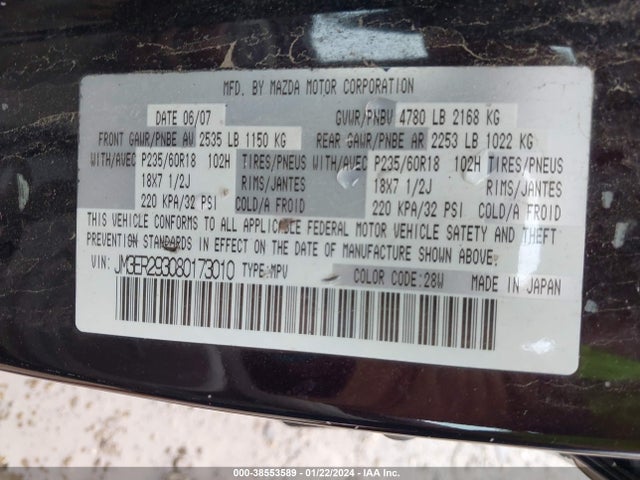 2008 MAZDA CX-7 SPORT VIN: JM3ER293080173010