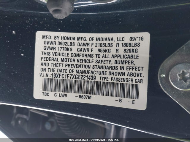 Honda Civic Ex-l 2016 19XFC1F7XGE221439 Image 9