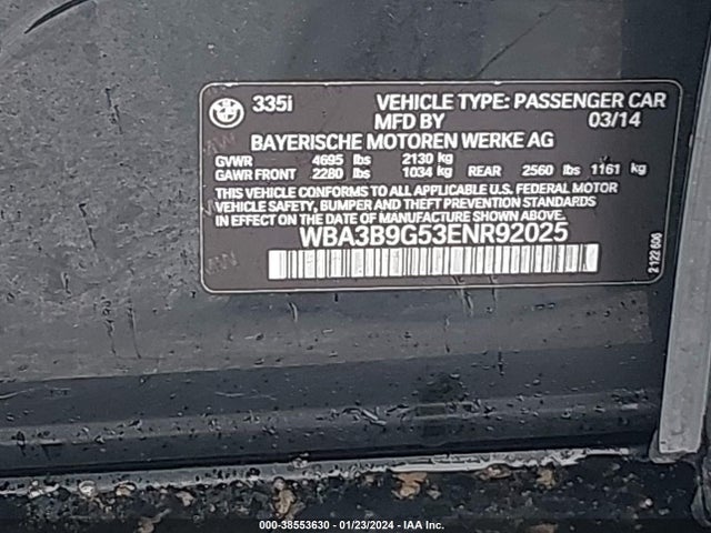 BMW 335i Xdrive 2014 WBA3B9G53ENR92025 Image 9