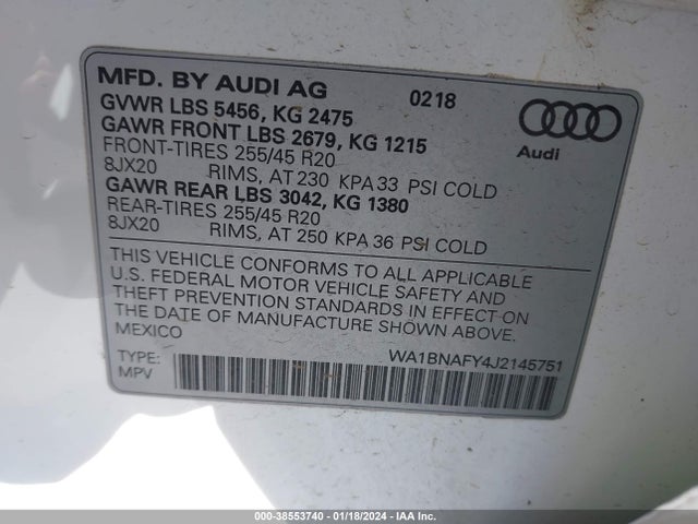 WA1BNAFY4J2145751 Audi Q5 2.0t Premium/2.0t Tech Premium