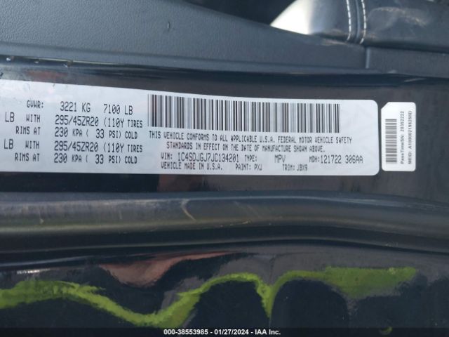 1C4SDJGJ7JC134201 Dodge Durango Srt Awd
