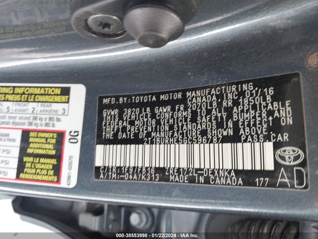 Toyota COROLLA LE 2016 2T1BURHE5GC596787 Image 9