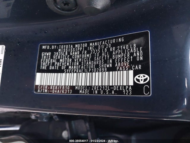 Toyota COROLLA LE 2020 5YFEPRAE1LP102899 Image 9