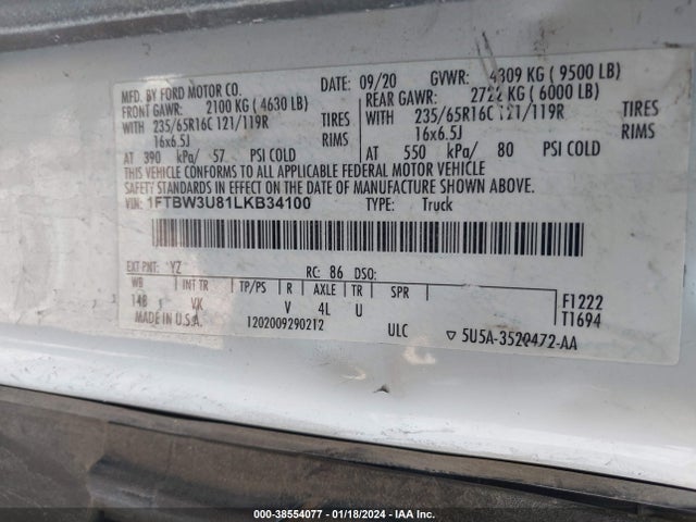 Ford Transit-350 Cargo Van 2020 1FTBW3U81LKB34100 Image 9