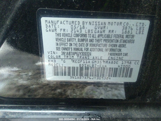 Nissan SENTRA S 2018 3N1AB7AP6JY309324 Image 9