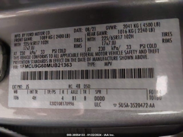 Ford ESCAPE SE 2021 1FMCU9G60MUB21363 Image 9