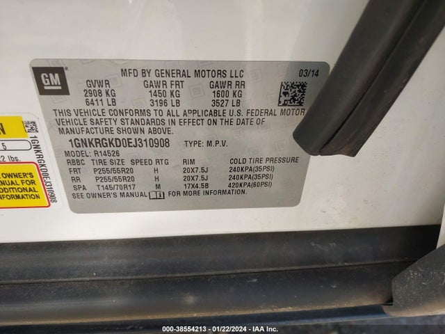 Chevrolet Traverse 1lt 2014 1GNKRGKD0EJ310908 Image 9