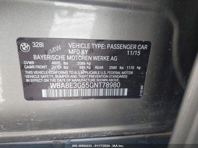WBA8E3G55GNT78980 BMW 328i Xdrive