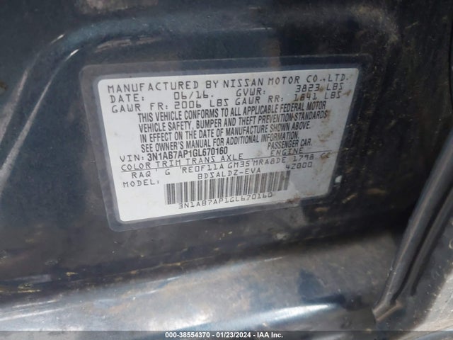 2016 NISSAN SENTRA FE+ S/S/SL/SR/SV VIN: 3N1AB7AP1GL670160