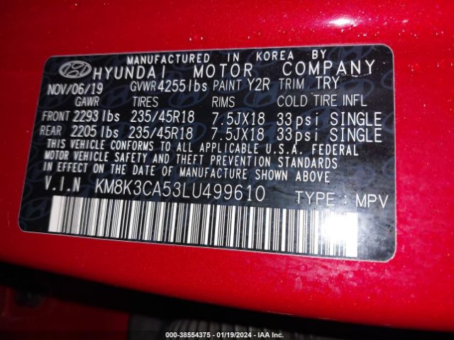 Hyundai Kona Limited 2020 KM8K3CA53LU499610 Image 9