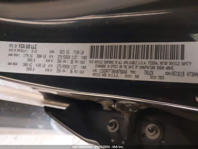 1C6SRFFT9KN876646 RAM 1500 Big Horn/lone Star  4x4 5'7 Box