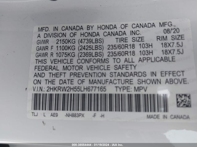 Honda Cr-v Awd Ex 2020 2HKRW2H55LH677165 Image 9