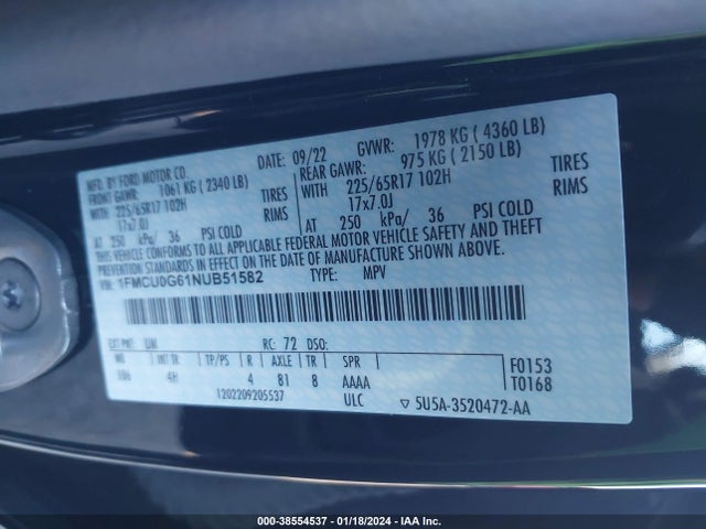 Ford ESCAPE SE 2022 1FMCU0G61NUB51582 Image 9