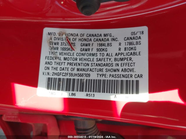 Honda Civic Lx 2018 2HGFC2F59JH566009 Image 9